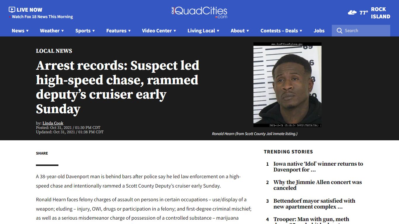 Arrest records: Suspect led high-speed chase, rammed ...